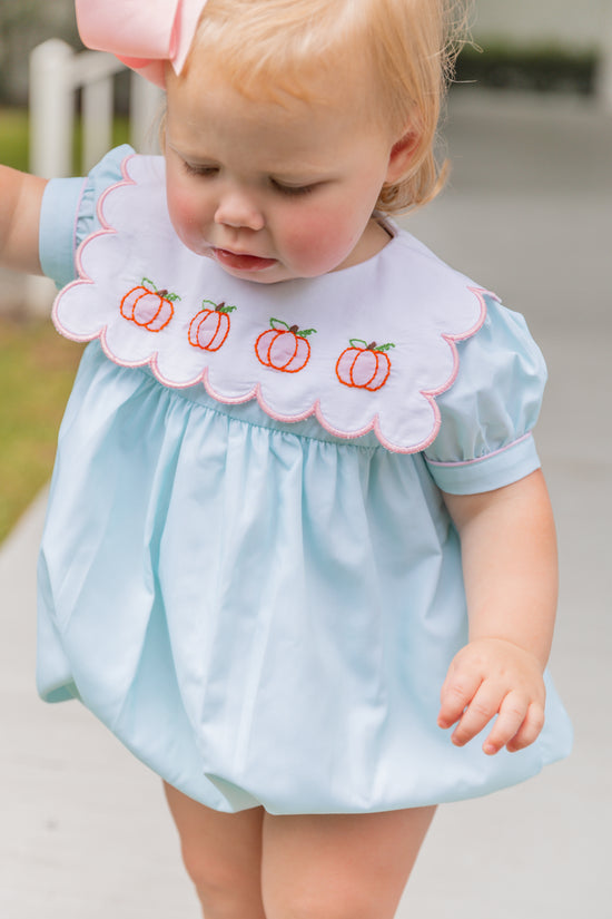 Pumpkin Shadow Embroidered Seafoam Scalloped Bib Bubble