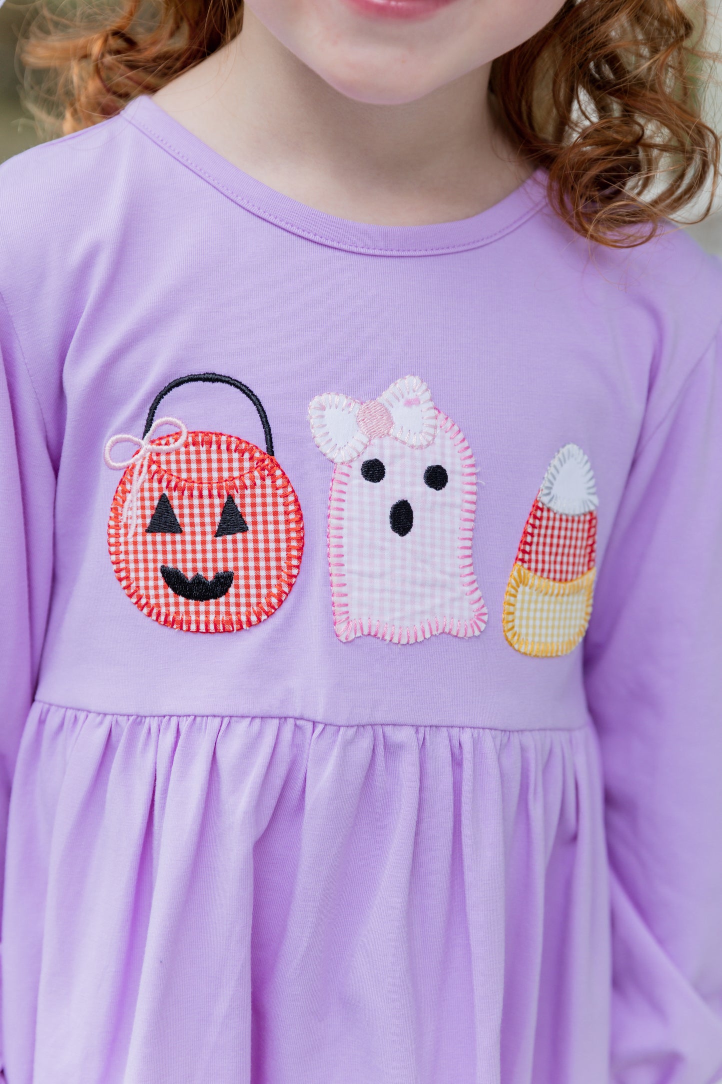 Halloween Appliqué Lavender Knit Long Sleeve Dress