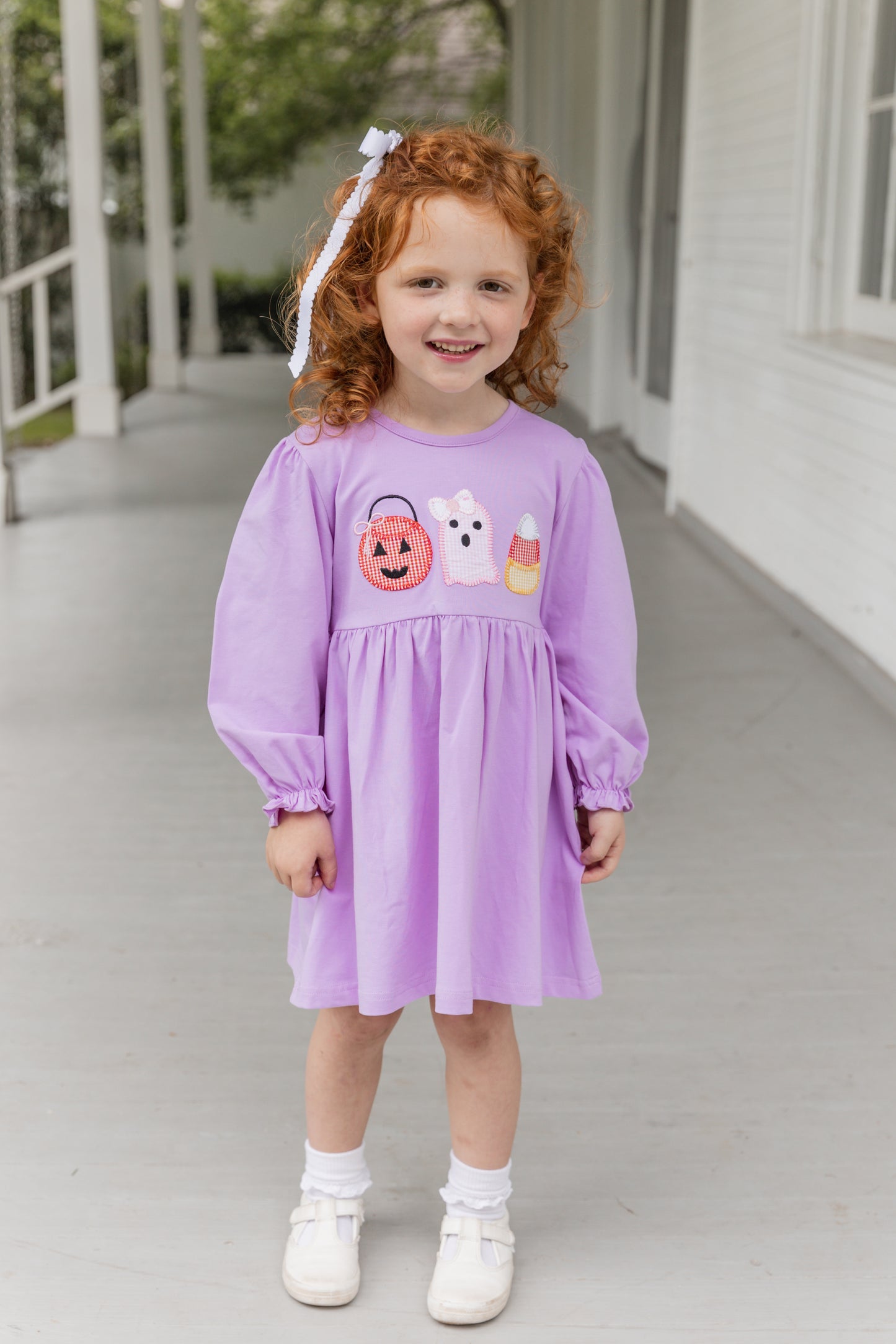 Halloween Appliqué Lavender Knit Long Sleeve Dress