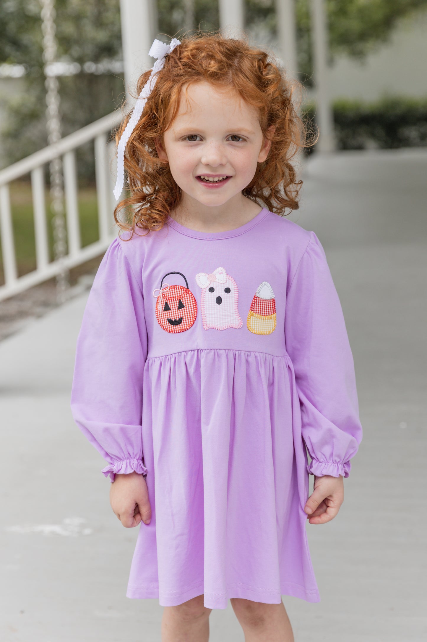 Halloween Appliqué Lavender Knit Long Sleeve Dress