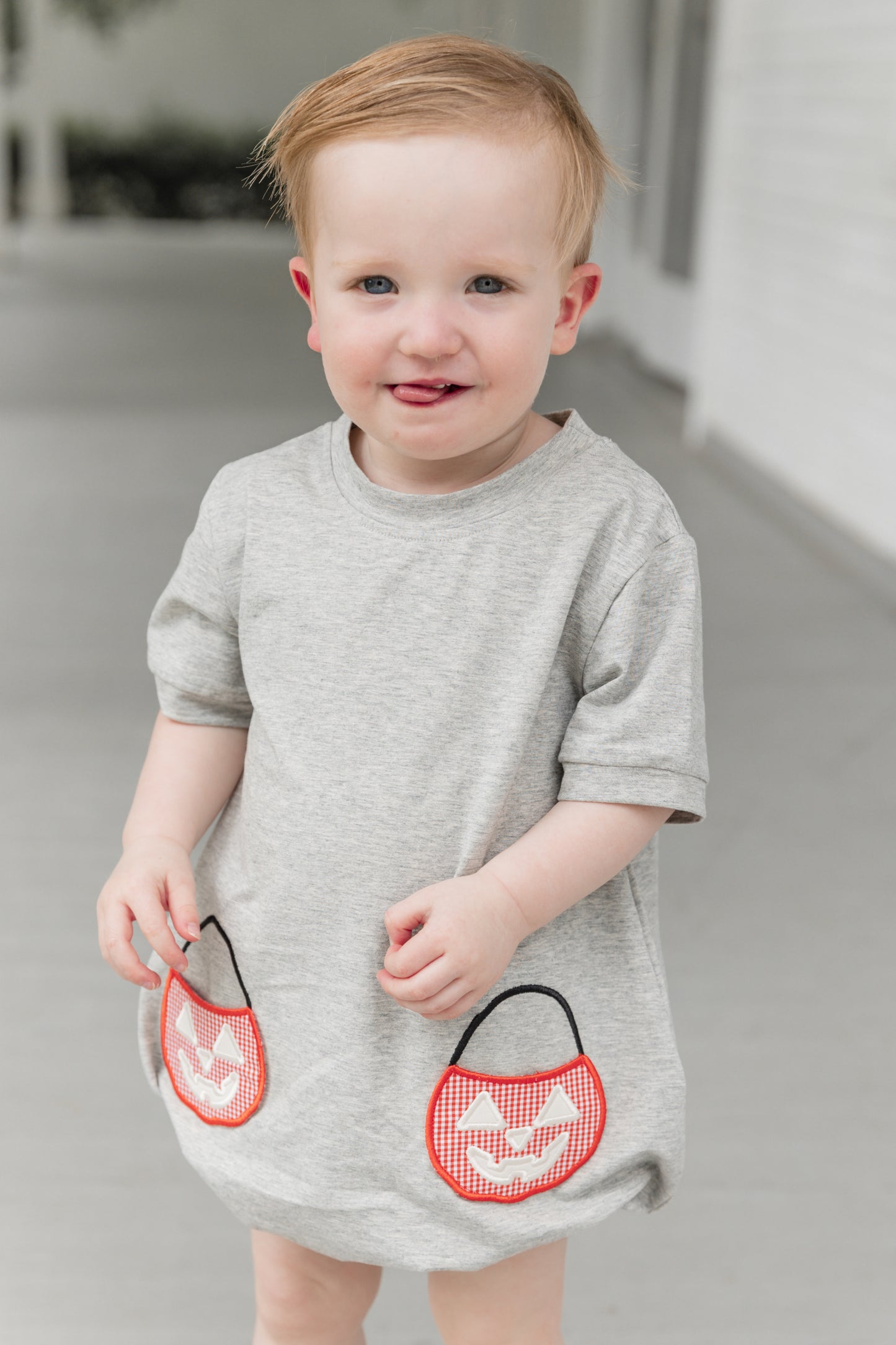 Halloween Bucket Appliqué Gray Knit Bubble