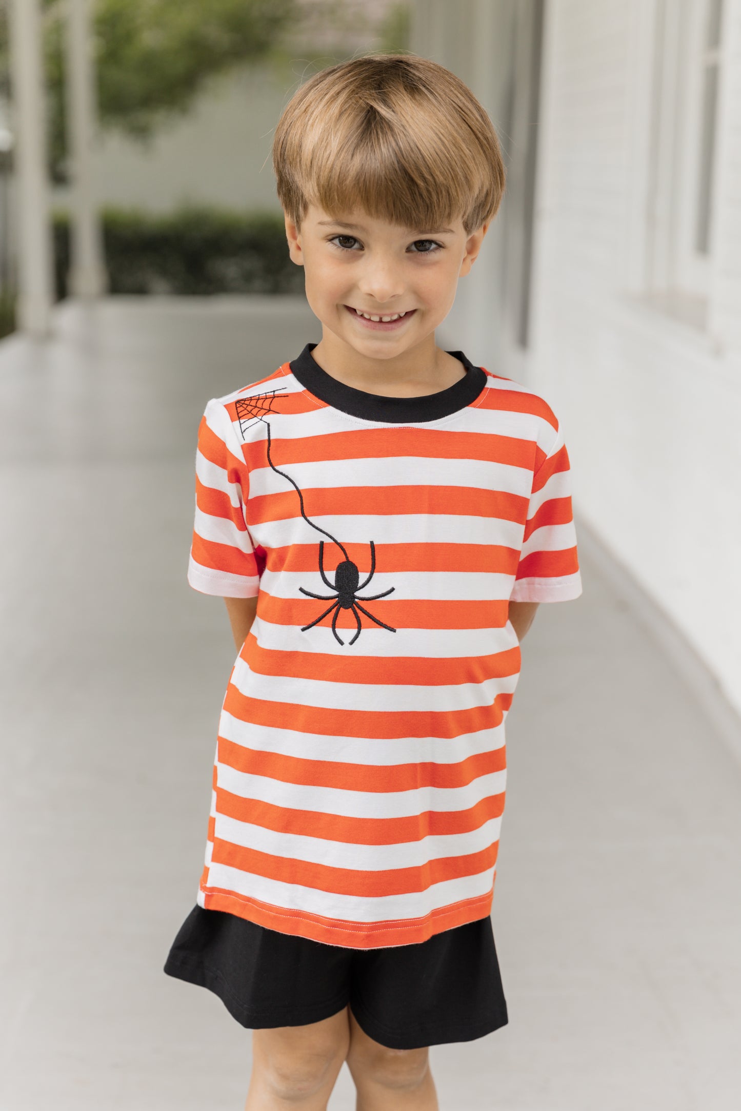 Spider Web Appliqué Orange Stripe Knit Short Set