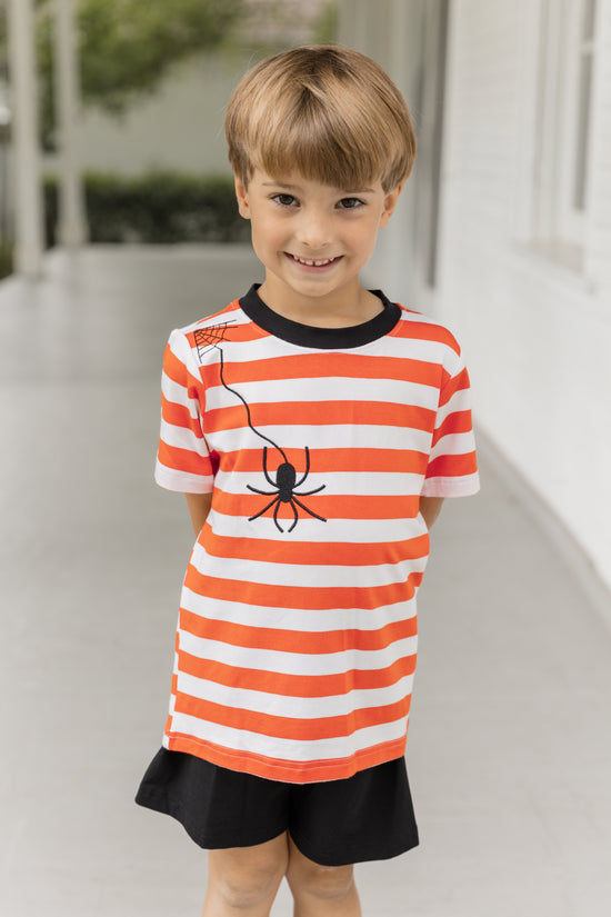 Spider Web Appliqué Orange Stripe Knit Short Set