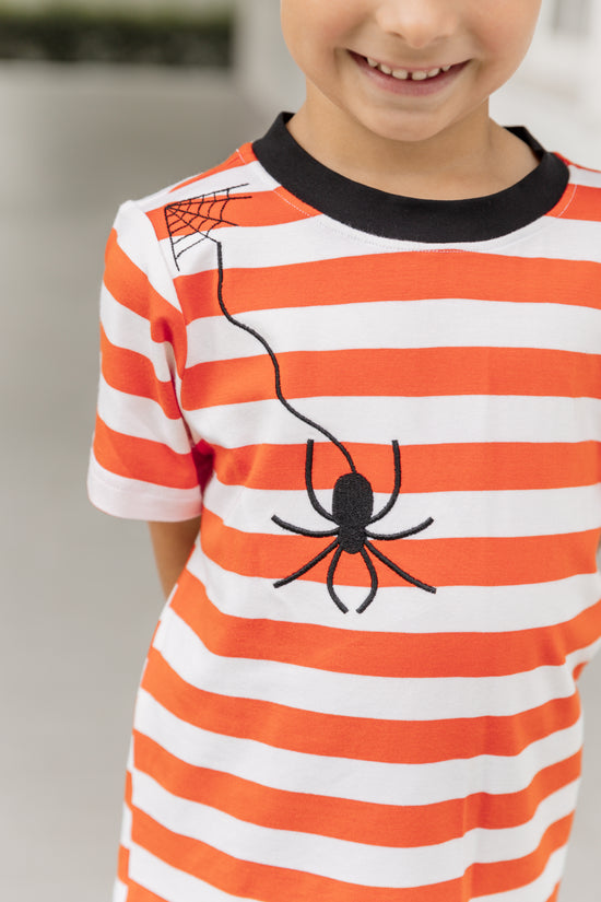 Spider Web Appliqué Orange Stripe Knit Short Set