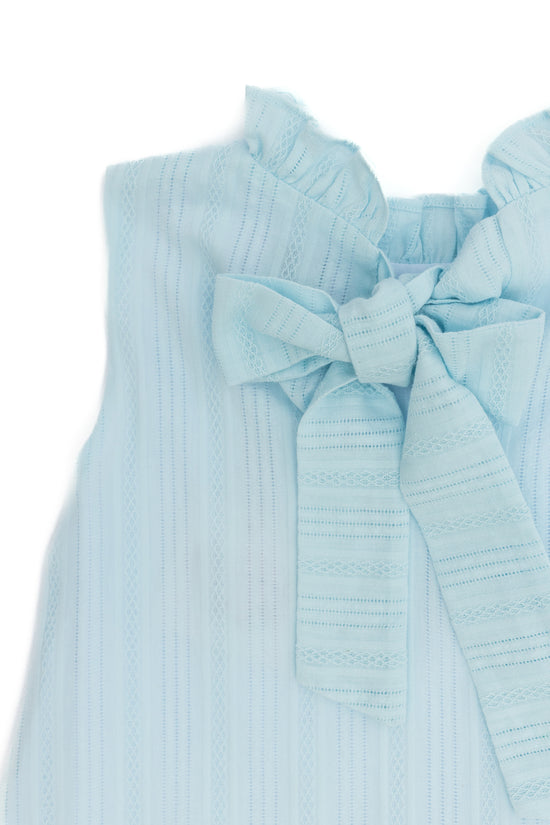 Blue Linen Ruffle Bow Dress