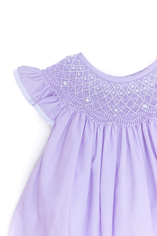 Lavender Smocked Angel Wing Bishop Dress