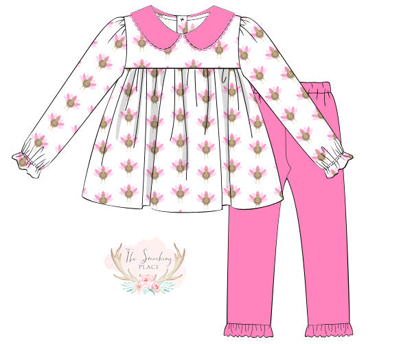 Pink Turkey Print Knit Ruffle Legging Set