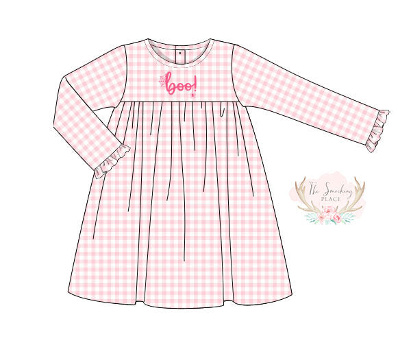 Boo! Applique Pink Gingham Knit Dress