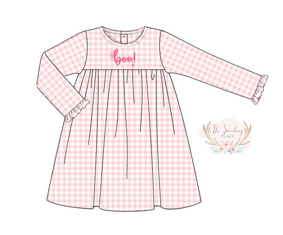 Boo! Applique Pink Gingham Knit Dress