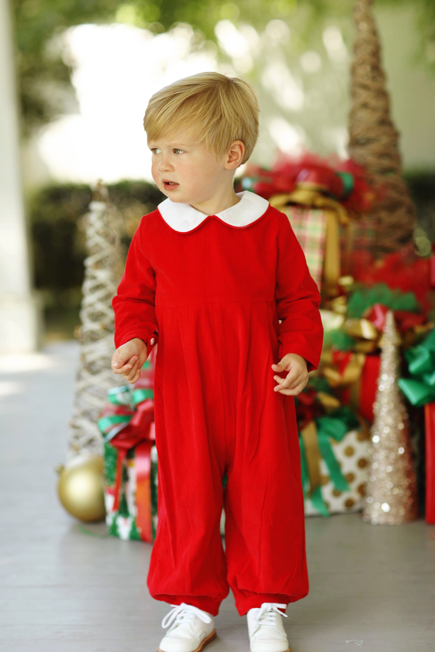Red Corduroy Pleated Long Bubble
