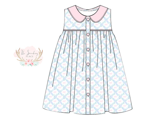 Bow Trellis Pink Collared Dress