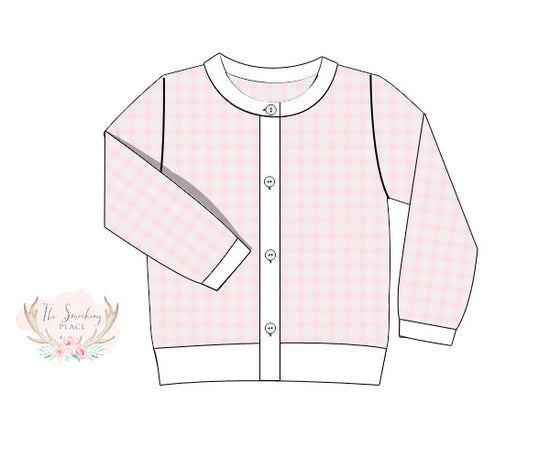 Pink Plaid Cardigan Sweater