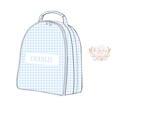 Blue Gingham Lunchbox - EMBROIDERED