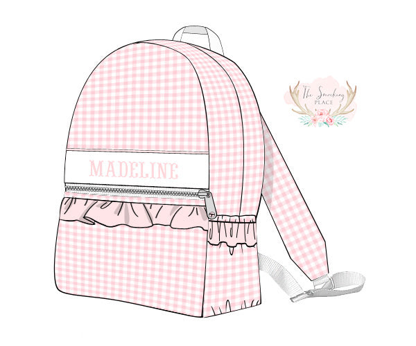 Pink Gingham Name Smocked Backpack
