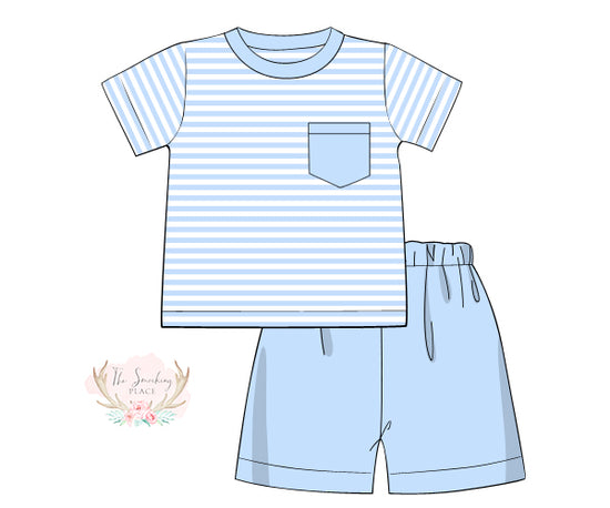 Light Blue Stripe Knit Boy Short Set