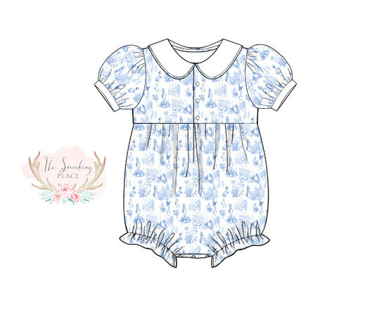 Bunny Toile Pearl Button Girl Bubble