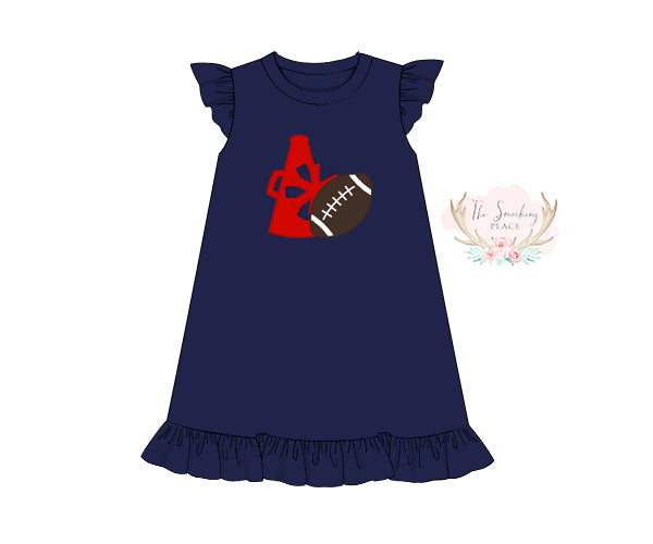 Football Cheer Applique Navy & Red Knit Gown