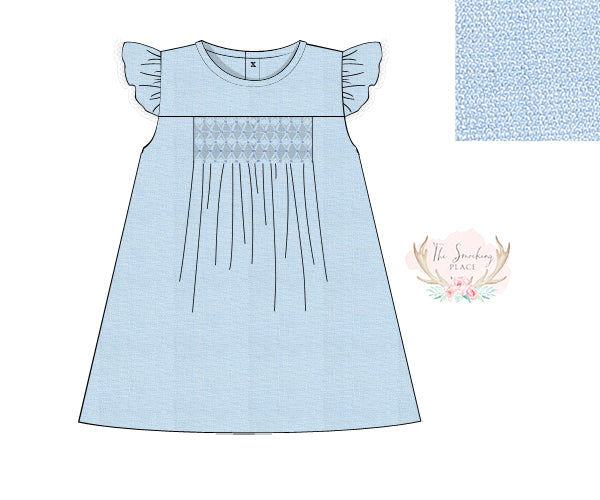 Light Blue Honeycomb Smocked Ruffle Dress