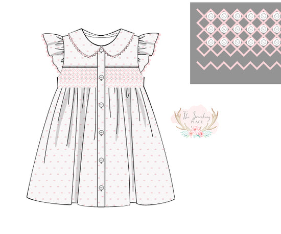 Rose Smocked Pink Swiss Dot Angel Wing Dress