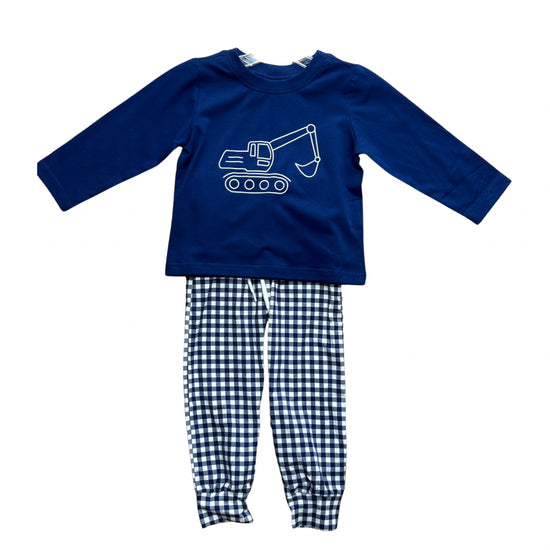 Digger Screen Print Knit Navy Gingham Jogger Set