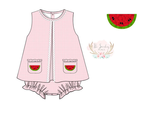 Watermelon French Knot Pink Gingham A-Line Bubble