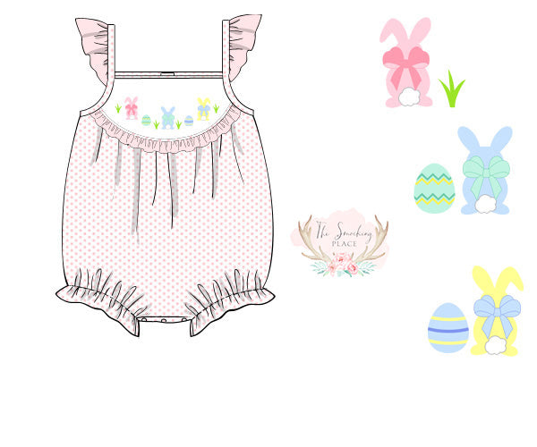 Bunny Easter Egg Smocked Pink Bitty Dot Bubble