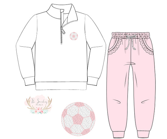 Pink Soccer French Knot Knit Jogger Set