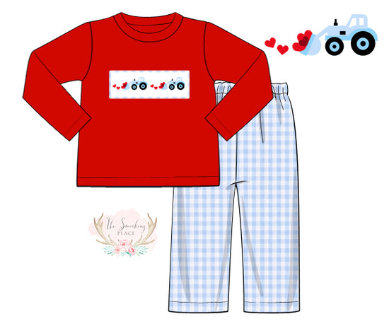 Load image into Gallery viewer, Heart Digger Smocked Blue Gingham Pant Set
