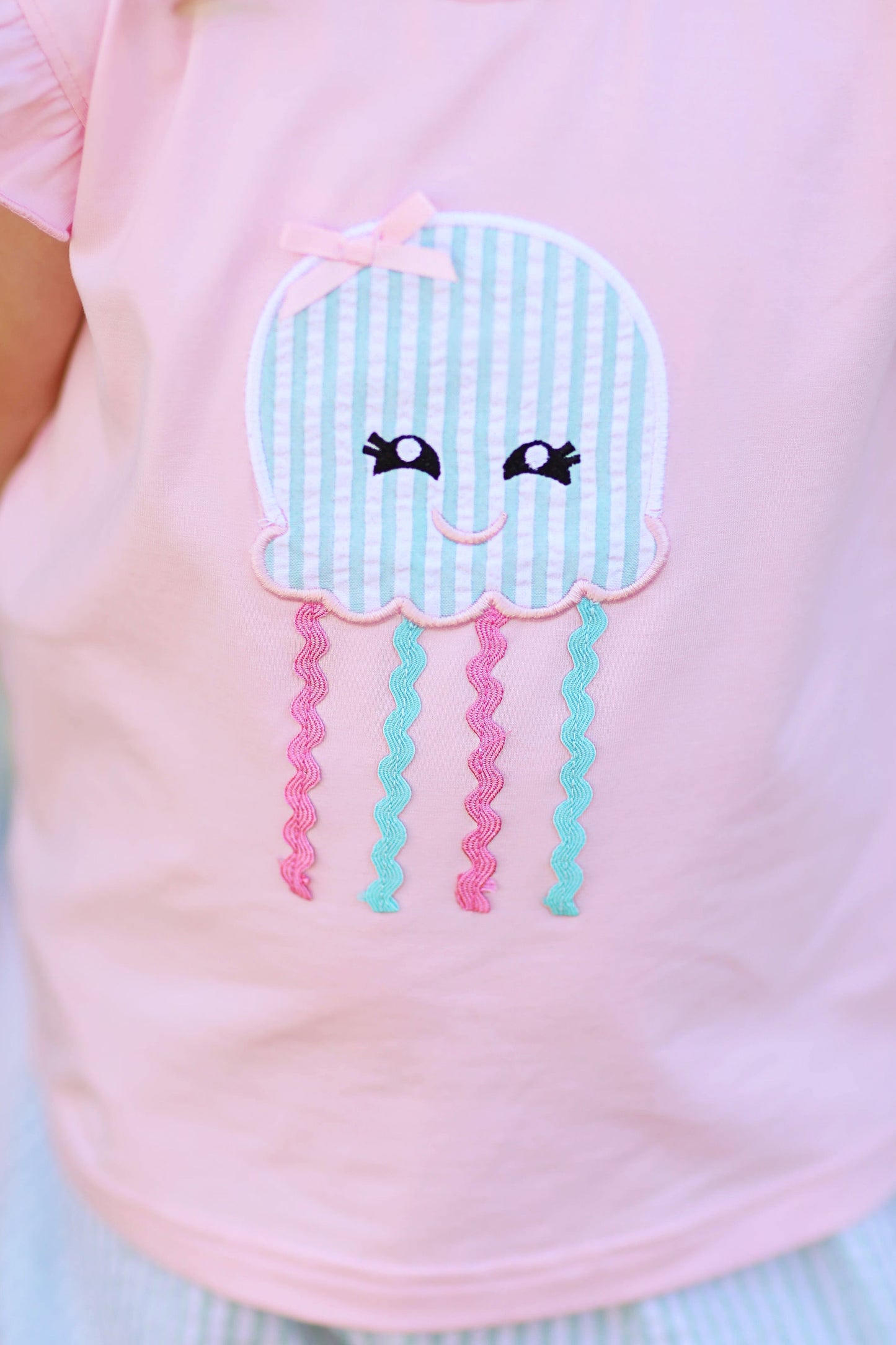 Jellyfish Appliqué Pink Knit Bubble