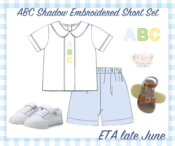 ABC Shadow Embroidered Blue Gingham Collared Short Set