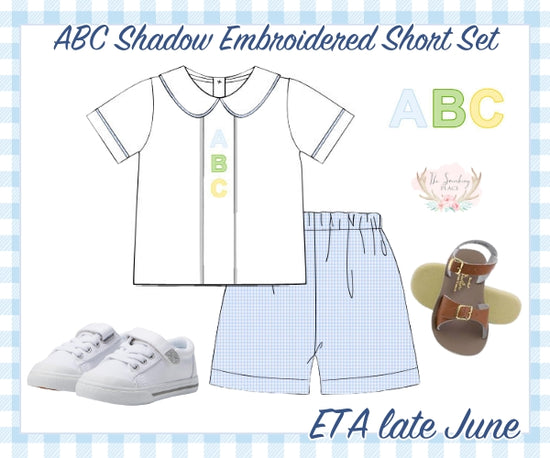 ABC Shadow Embroidered Blue Gingham Collared Short Set