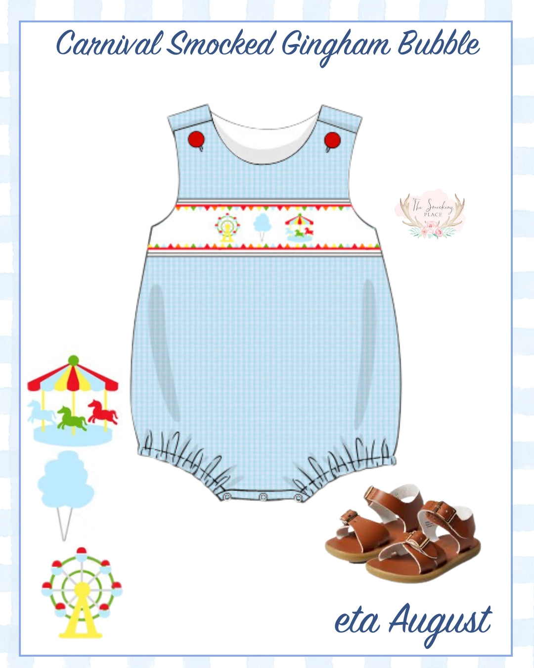 Carnival Smocked Blue Gingham Seersucker Bubble