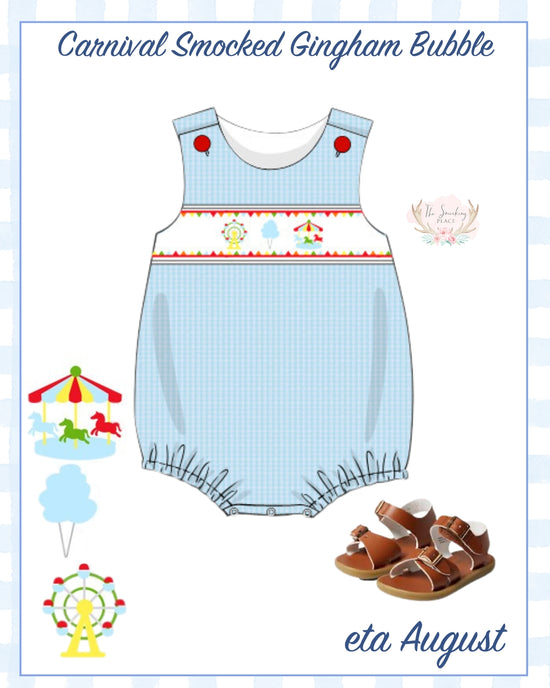 Carnival Smocked Blue Gingham Seersucker Bubble