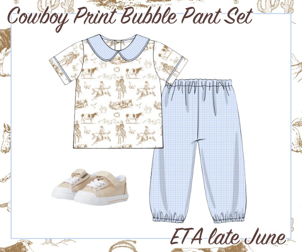 Cowboy Print Blue Gingham Bubble Pant Set