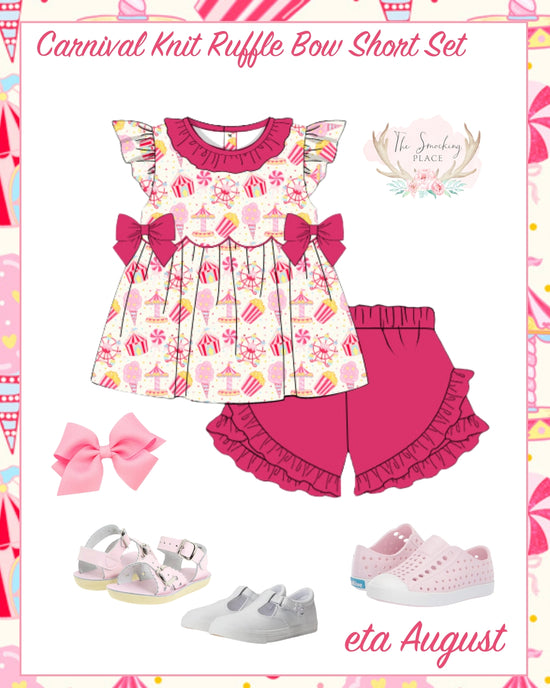 Carnival Print Pink Knit Ruffle Short Set