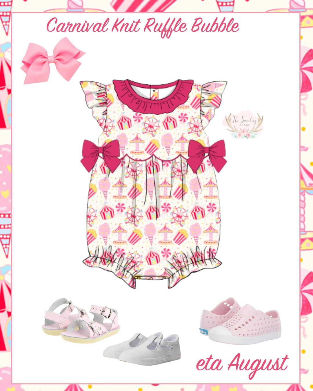 Carnival Print Pink Knit Ruffle Bow Bubble