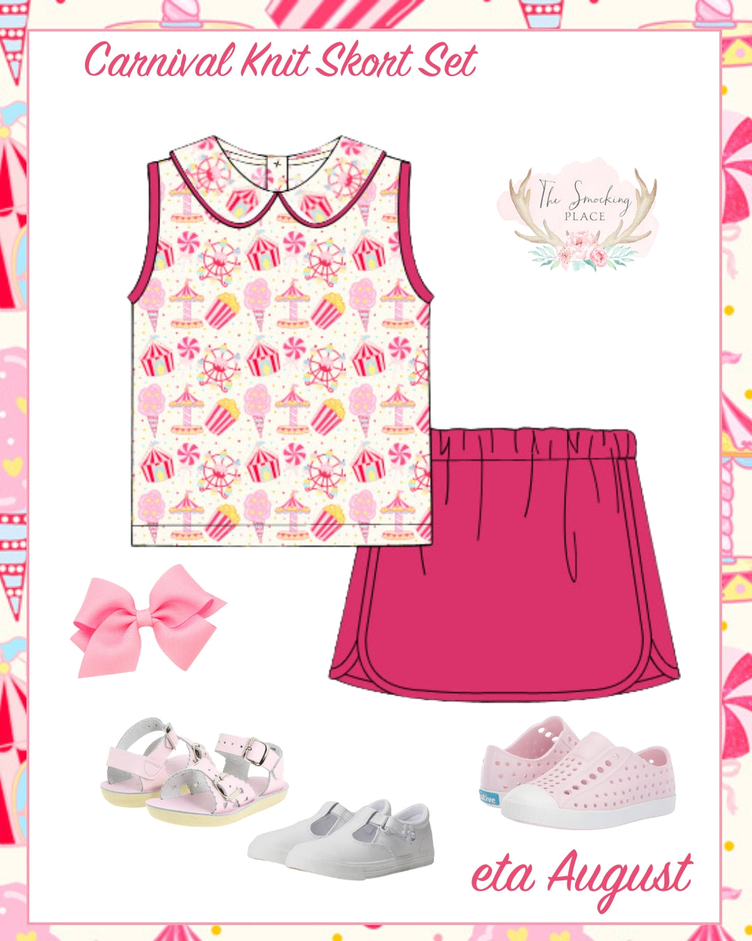 Carnival Print Pink Knit Skort Set