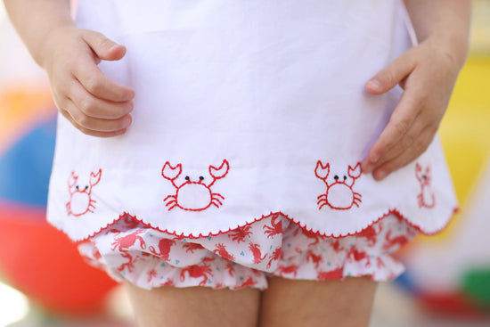 Crab Embroidered Scalloped Bubble Short Set