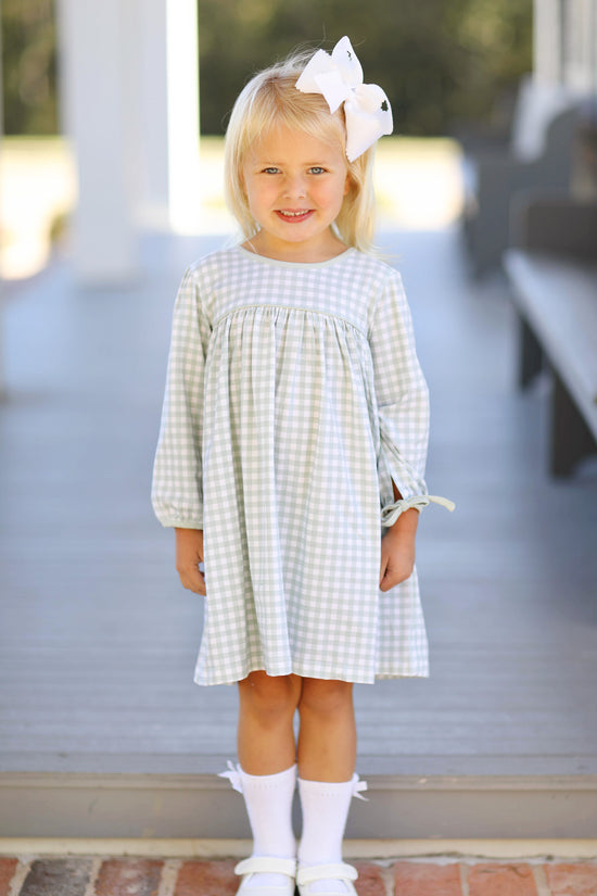 Light Sage Gingham Knit Dress