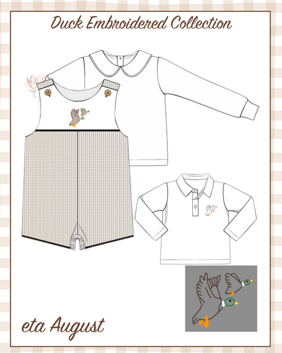 Mallard Duck Shadow Embroidered Khaki Gingham Jon Jon Set