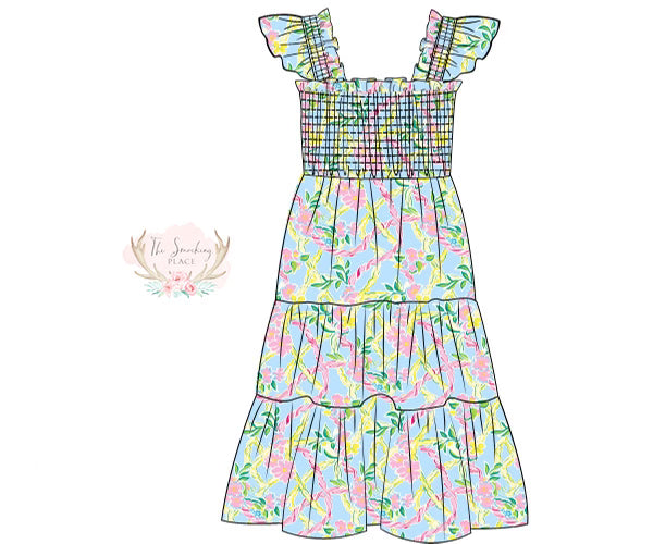 Resort Floral Smocked Ladies Dress