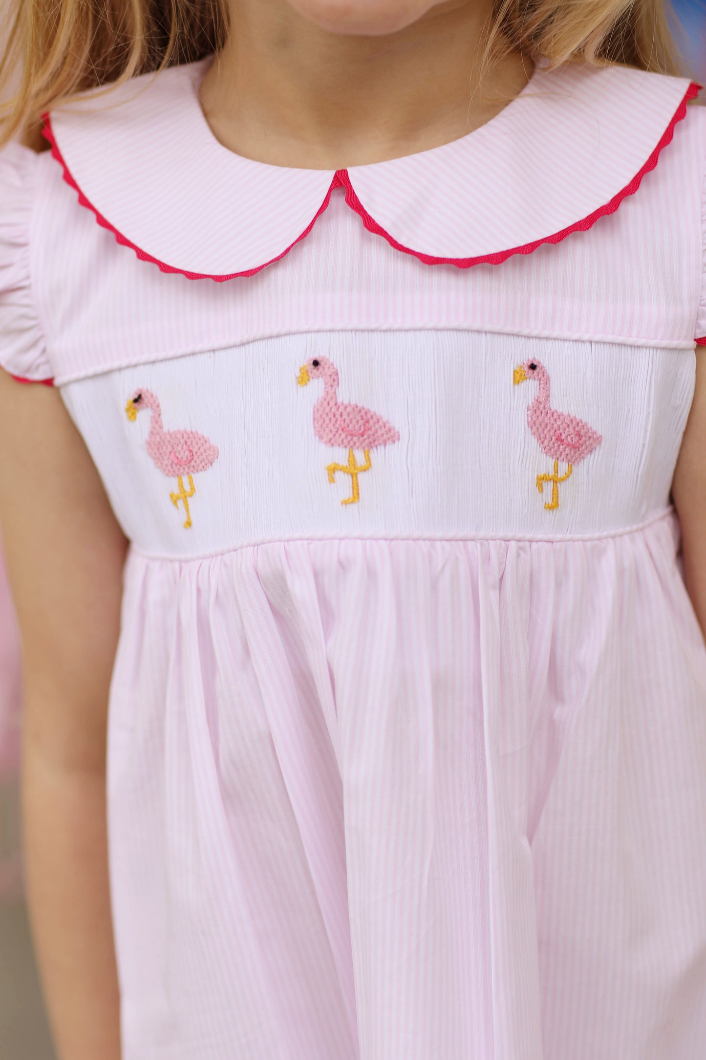 Flamingo Smocked Pink Stripe Angel Wing Dress