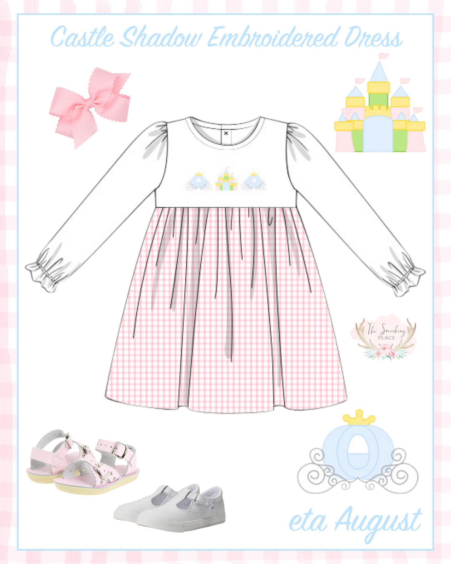 Castle Carriage Shadow Embroidered Pink Windowpane Dress