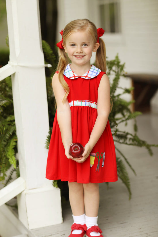 Knit School Applique Red Dress