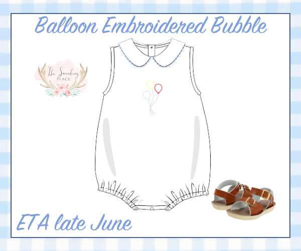 Balloons Embroidered Blue Picot Trim Bubble