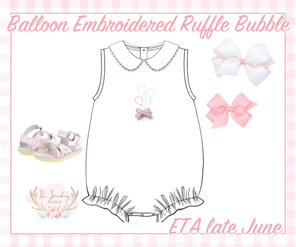 Balloons Embroidered Pink Picot Trim Ruffle Bubble