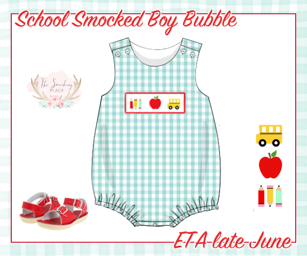 School Smocked Mint Gingham Boy Bubble