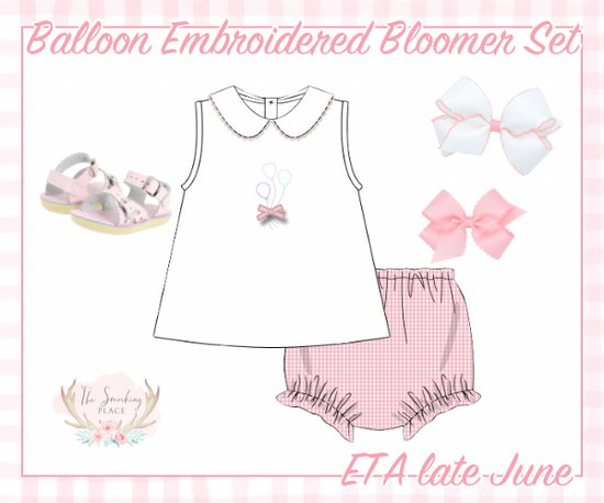 Balloons Embroidered Pink Gingham Ruffle Bloomer Set
