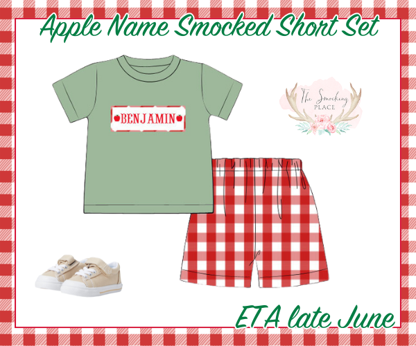 Apple Name Smocked Red Buffalo Check Short Set