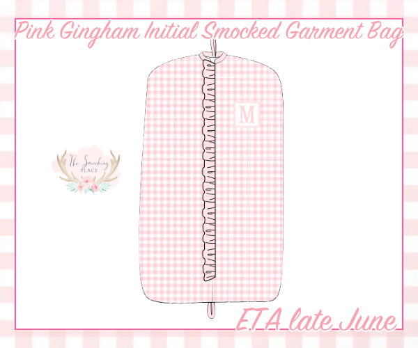 Pink Gingham Initial Smocked Garment Bag
